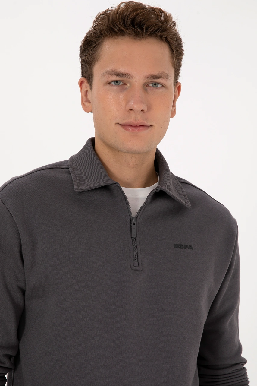 U.S. Polo Assn. Erkek Regular Fit Yarım Fermuarlı Şardonlu Antrasit Basic Sweatshirt 50313783-VR006