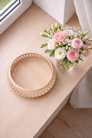Bej Renk Ahşap Dekoratif Kase 21 X 5 Cm Bej