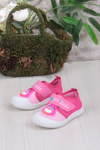 Fort 3356 Gz Kuş Figürlü Anaokulu Kreş Ev Kız Çocuk Keten Panduf Ayakkabı Fuşya