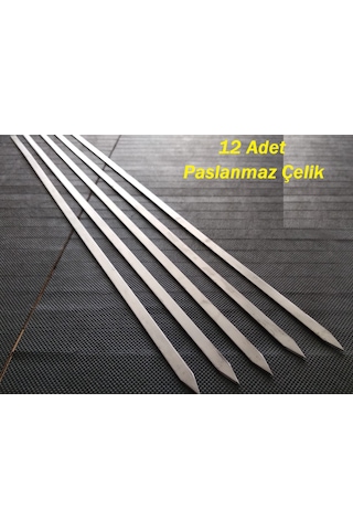 12 Adet Paslanmaz Çelik Şiş Kuşbaşı-Tavuk-Kanat- Kebap Şişi Adana