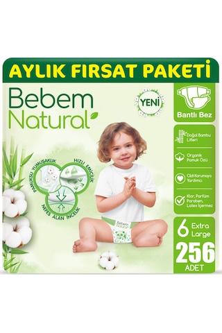 Bebem Natural Bebek Bezi 6 Beden E.large 2 Aylık Paketi 256 Adet