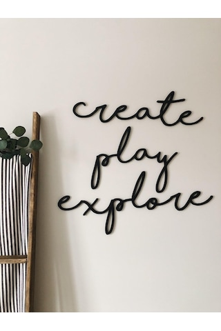 Hdrlazerdizayn Ahşap 'Crate, Play Ve Explore' Duvar Yazısı Seti