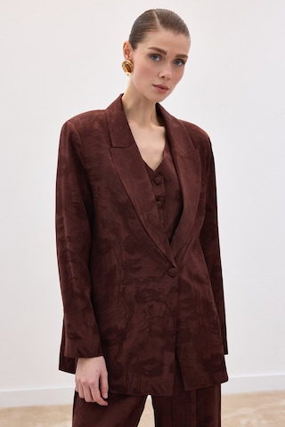 Sateen Jakarlı Uzun Ceket - Kahve-136767 Kahve