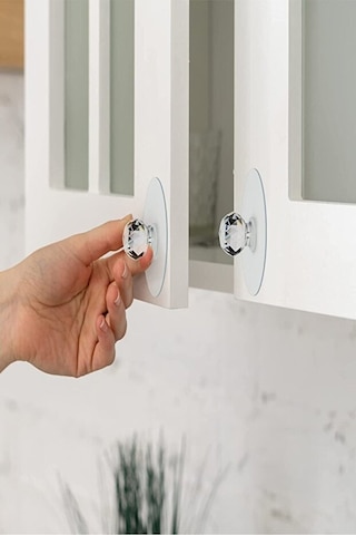 12'li Şeffaf Kristal Başlıklı Yapışkanlı Kulp Dolap Çekmece Kulp Tutacak Askı Beyaz