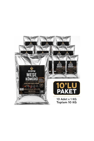 Ecamp Doğal Meşe Mangal Kömürü Hazır Reşo Yakıtlı 1 Kg X 10 Adet Toplam 10 Kg