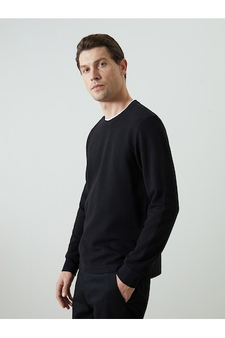 Lcwaıkıkı Classic Siyah Bisiklet Yaka Uzun Kollu Erkek Sweatshirt
