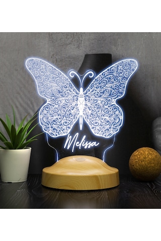 Kelebek Tasarımlı İsimli 3D Led Gece Lambası Çok Renkli