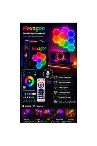 Hexagonel Oda Işığı Birleştirilebilir Rgb-ıc Telefon Ve Kumanda Kontrollü 8 Li