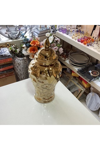 Dekoratif Seramik Gold Renk Küp 33,5 Cm