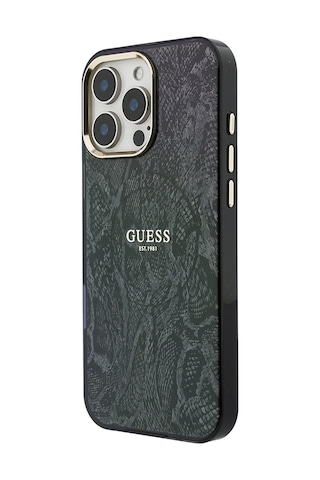 Apple Uyumlu iPhone 16 Pro Max Kılıf Guess Lisanslı M-safe Özellikli Yazı Logolu Python Desenli Kapak Siyah