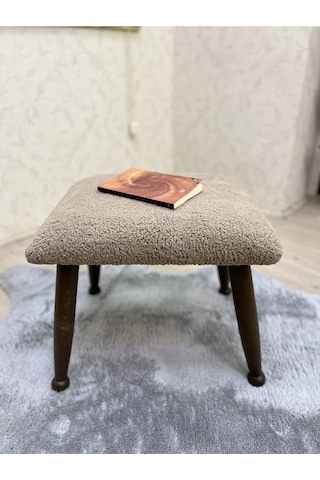 Trend Ceviz Teddy Kahve Ahşap Ayak Uzatma Pufu Makyaj Koltuğu Bench Tabure