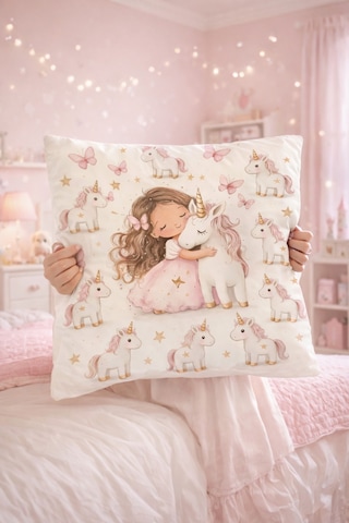Bebek Odası Dekoratif Unicorn Yastık Kılıfı Prenses Ve Tek Boynuzlu At Bebek & Çocuk Odası Dekor Prenses ve Unicorn 43 x 43 - 826889564