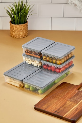 Multi Box 6 Lı Set Saklama Kabı Seti 2 Farklı Boy- Dondurucu & Mikrodalga Uyumlu Gri