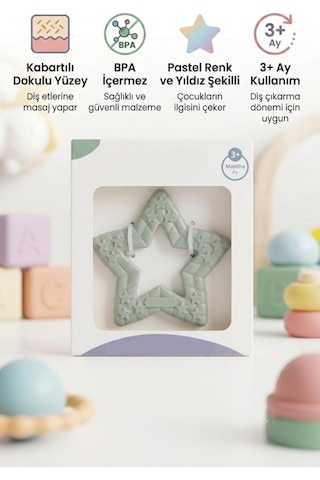 Yıldız Şekilli Esnek Bpa İçermeyen Kabartılı Pastel Renkli Oyuncak Bebek Diş Kaşıyıcısı Mint
