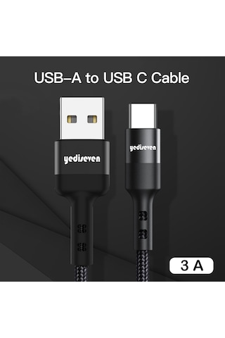 Yediseven K-105 Usb A To Type C Halat Örgü Hızlı Şarj Kablosu 1 M