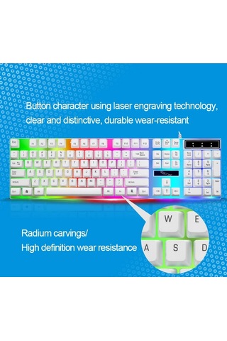 Zgb G21 1600 Dpı Profesyonel Kablolu Renkli Arka Işık Mekanik Hissediyorum Süspansiyon Klavye Optik Fare Kiti Laptop, Pc Beyaz Optik