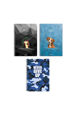 3'lü Okul Defteri Seti A5 1 Çizgili 2 Kareli Çok Renkli