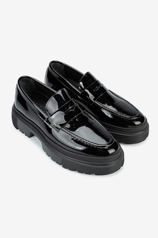 Lofer Erkek Rugan Deri Kalın Tabanlı Klasik Loafer Siyah