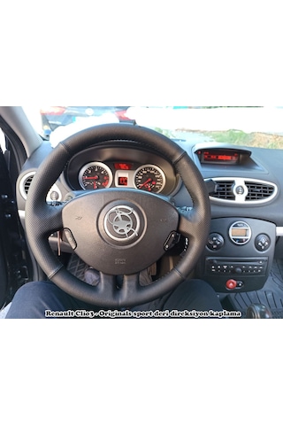 Renault Clio 3 spor desen derisi sökülmeden yapılmaya uygun direksiyon kılıfı siyah dikiş
