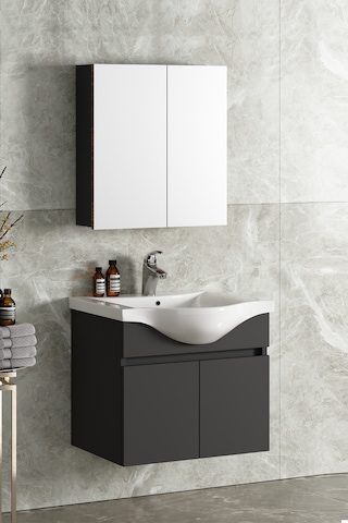 Yıldız 55 Cm Antrasit Gri Mdf Seramik Lavabolu Asma Banyo Dolabı Antrasit - Gri