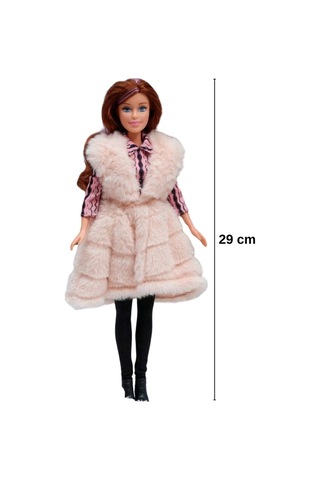 Kürklü Moda Bebeği 29 Cm - Şık Kürklü Ve Aksesuarlı Oyuncak Bebek Seti Pembe
