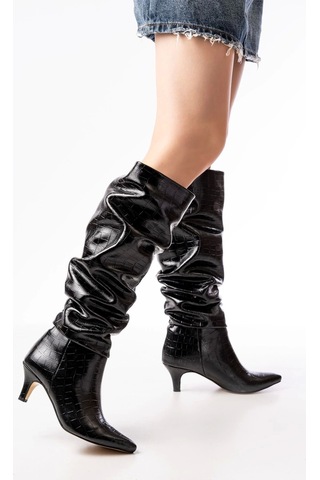 Sr-2001 Siyah Kroko İnce Topuklu Günlük Bayan Çizme Siyah