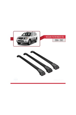 Nissan Pathfinder R51 2004-2012 Arası İle Uyumlu Ace-1 Ara Atkı Tavan Barı Siyah 3 Adet Bar