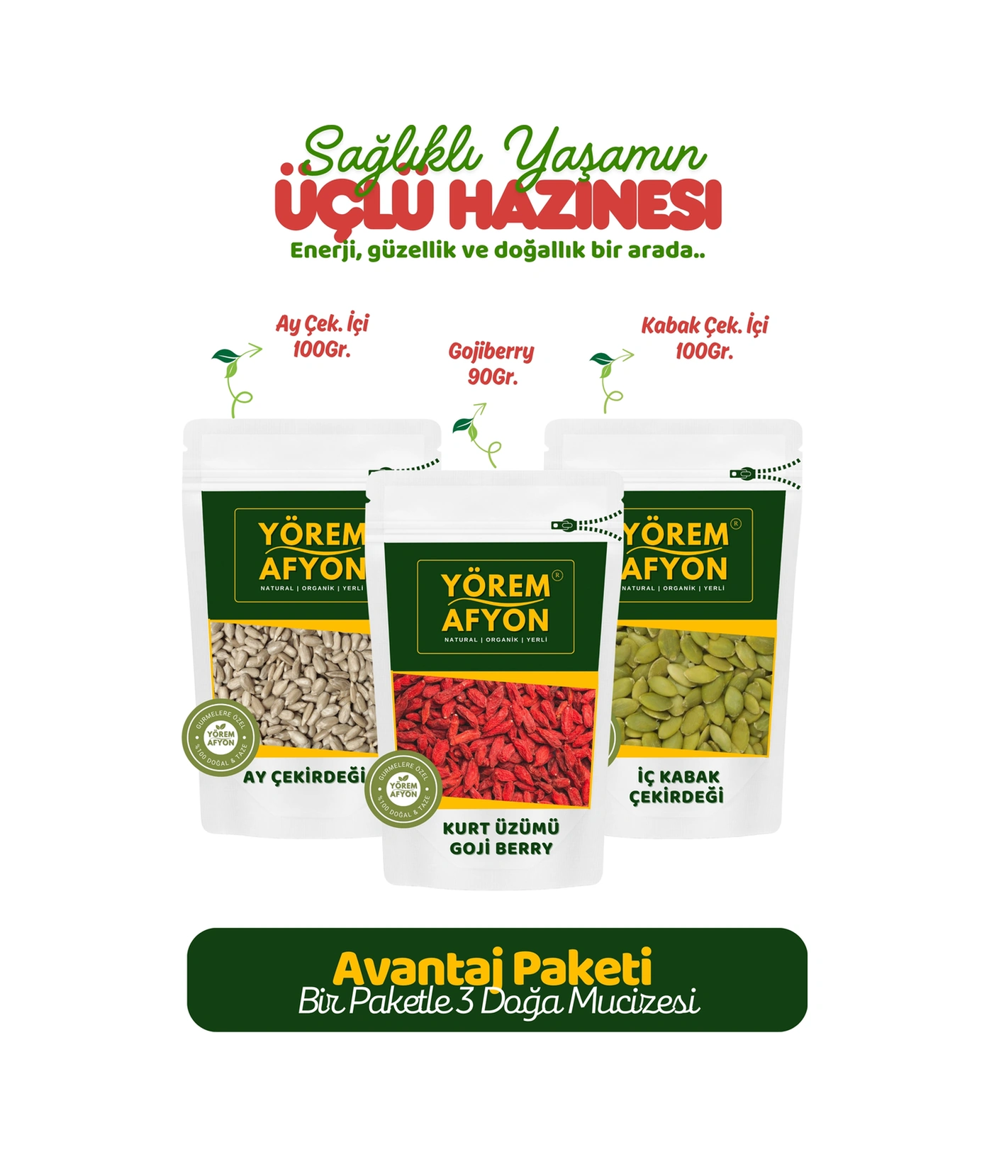 Yörem Afyon Gün Boyu Doğal Enerji Seti Ay Çekirdeği İçi Gojiberry ve Kabak Çekirdeği İçi Avantajlı Set 290 G