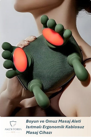 Boyun Ve Omuz Masaj Aleti Isıtmalı Ergonomik Kablosuz Masaj Cihazı Koyu Yeşil