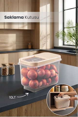Çok Amaçlı Saklama Kabı 10lt Multibox- Erzak Bakliyat Deterjanlık Saklama Kutusu Bej