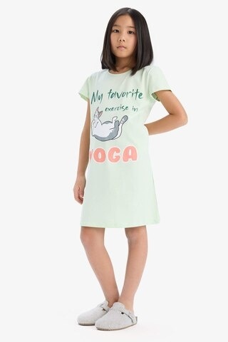 DeFacto Kız Çocuk Baskılı Kısa Kollu Elbise E6228A825SMTR345 Turkuaz