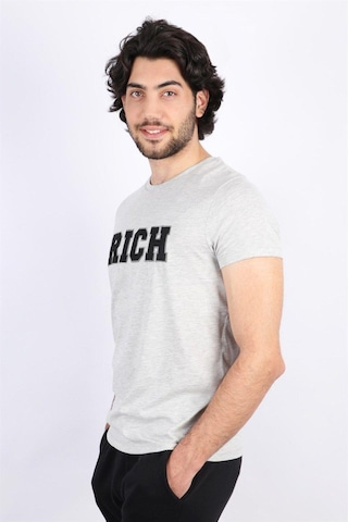 Rich Erkek Nakış Baskılı T-shirt Gri