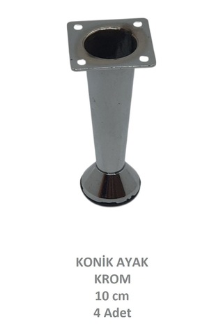 Adilon Konik Ayak, Krom, 10 Cm, 4 Adet Dolap, Mobilya, Puf Ayağı Vidaları Hediye Krom