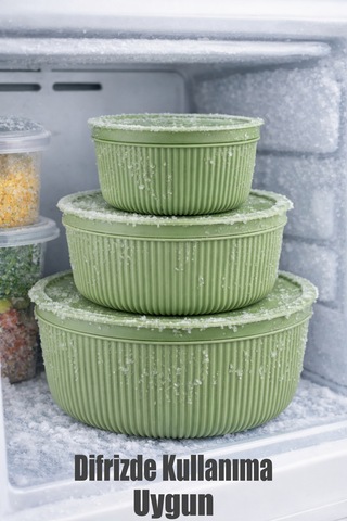 Saklama Kabı 3'lü Set 1550 - 1000 - 550ml Depolama Kutusu - Gıda Çerezlik Hobi Çok Amaçlı Box Yeşil