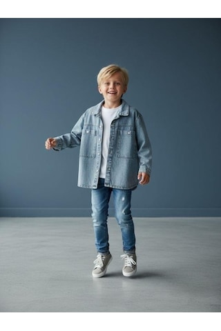 Zekids Erkek Çocuk Cepli Kot Ceket-16657 Mavi