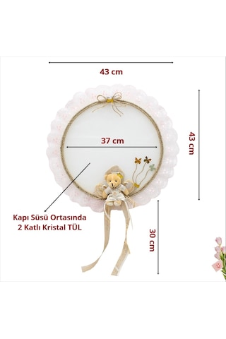 Süslebabypartystore Güpürlü Ve Ayıcıklı 37Cm Kasnak Kapı Süsü - Pembe
