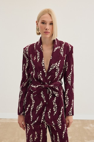 Sateen Desenli Uzun Ceket - Bordo-136475 Bordo
