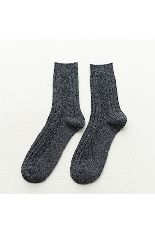 Padalink Kışlık Kalın Kavrulmuş Desenli Tavşan Yünü Erkek Kadın Çorapları - Isı Sağlama, Nefes Alır, Tükürük Emici - 5 Renkli Rastgele Teslimat - Tek Adet Orta Boy Siyah