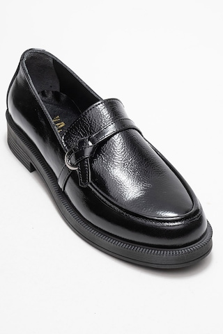 Luvishoes Luvi Shoes Galea Siyah Rugan Tokalı Hakiki Deri Kadın Loafer Ayakkabı SİYAH RUGAN