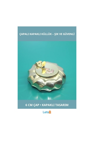 Vintage Pirinç Çapalı Kapaklı Küllük 6 Cm