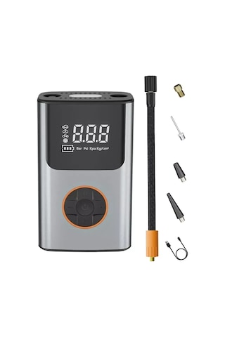 Yaozixa Kablosuz Dijital Hava Kompresörü, 6000mah Akıllı Lcd Ekranlı, 150 Psı, Araba-motosiklet-bisiklet Lastikleri, Led Acil Işık, Gri