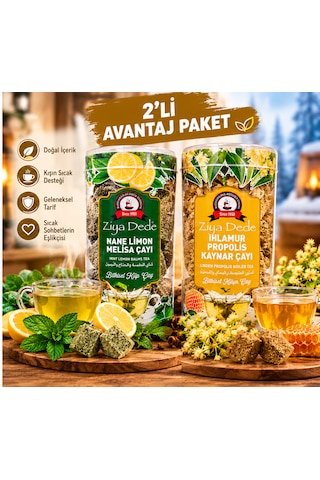 Ziya Dede 2'li Avantaj Paketi Ihlamur Propolis Kaynar Çay, Nane Limon Melisa Çayı, Bitki Çayı Çeşitleri Geleneksel Lezzetler Pratik Hazırlanan İkili Ekonomik Set