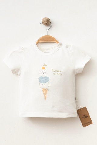 %100 Pamuklu Ice Cream T-shirt Ekru