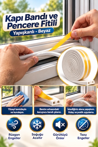 Kapı Bantı Ve Pencere Fitili Bandı Yapışkanlı Beyaz 2 x 5 M