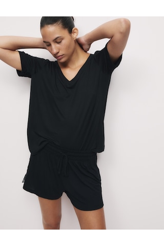 Marks & Spencer Dantel Detaylı Pijama Üstü T37003638T Siyah