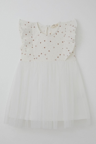 Breeze Kız Bebek Elbise Kalp Desenli Tüllü Fırfırlı 9 Ay-3 Yaş, Ekru Ekru