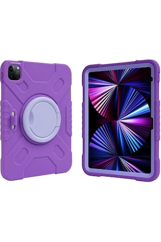 Apple Uyumlu iPad Air 11inç M4/m3/m2 2026-2024 Kılıf Askılı Silikon Handle Ring Yüzüklü Amour Tank Case