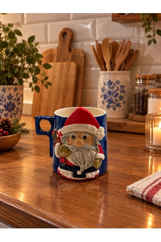 Noel Baba Seramik Kupa Mavi