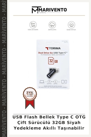 Usb Flash Bellek Type C Otg Çift Sürücülü 32gb Siyah Yedekleme Akıllı Taşınabilir