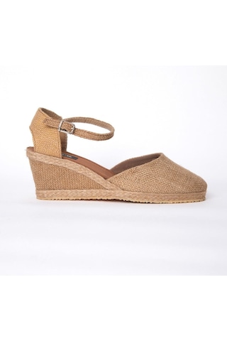 Star Tombis Gerçek Elişi Hasır Rengi Topuğu Açık Keten Espadril Dolgu Topuk Handmade Hasır